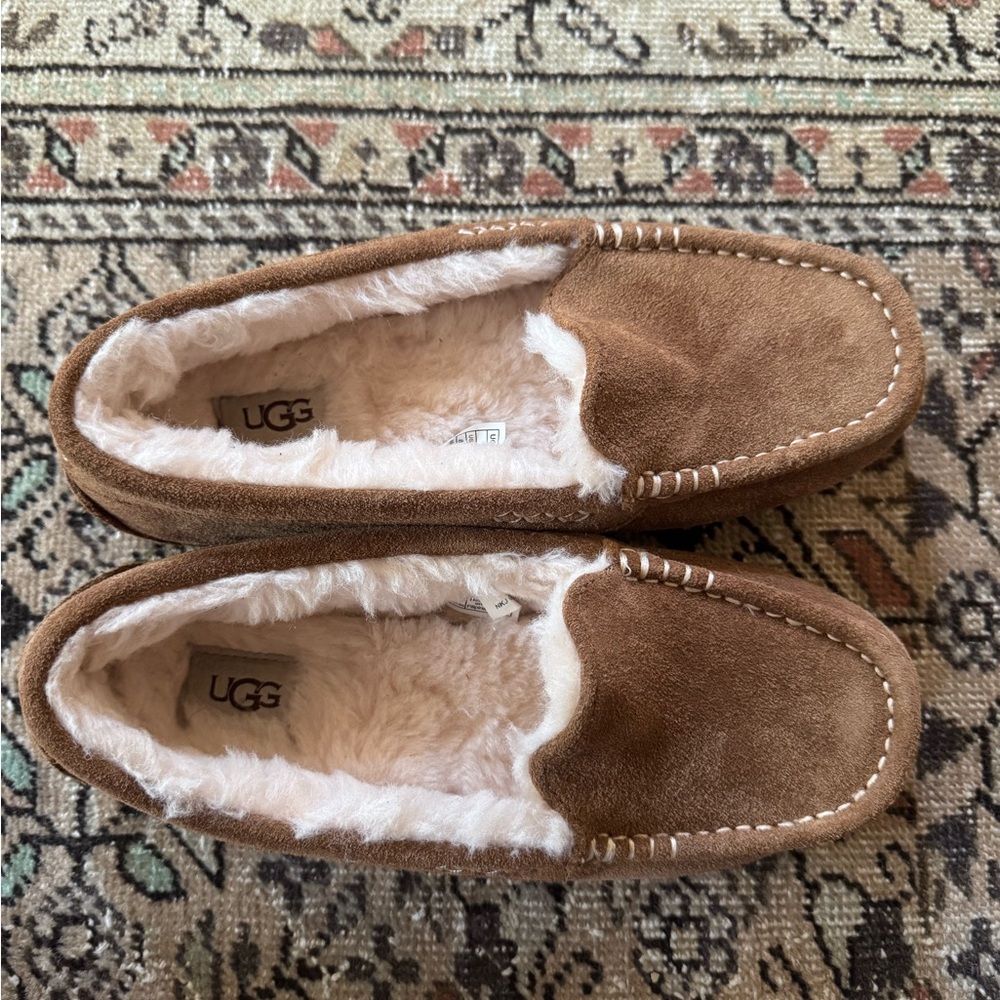 UGG Chestnut Suede Slippers with Cream Lining